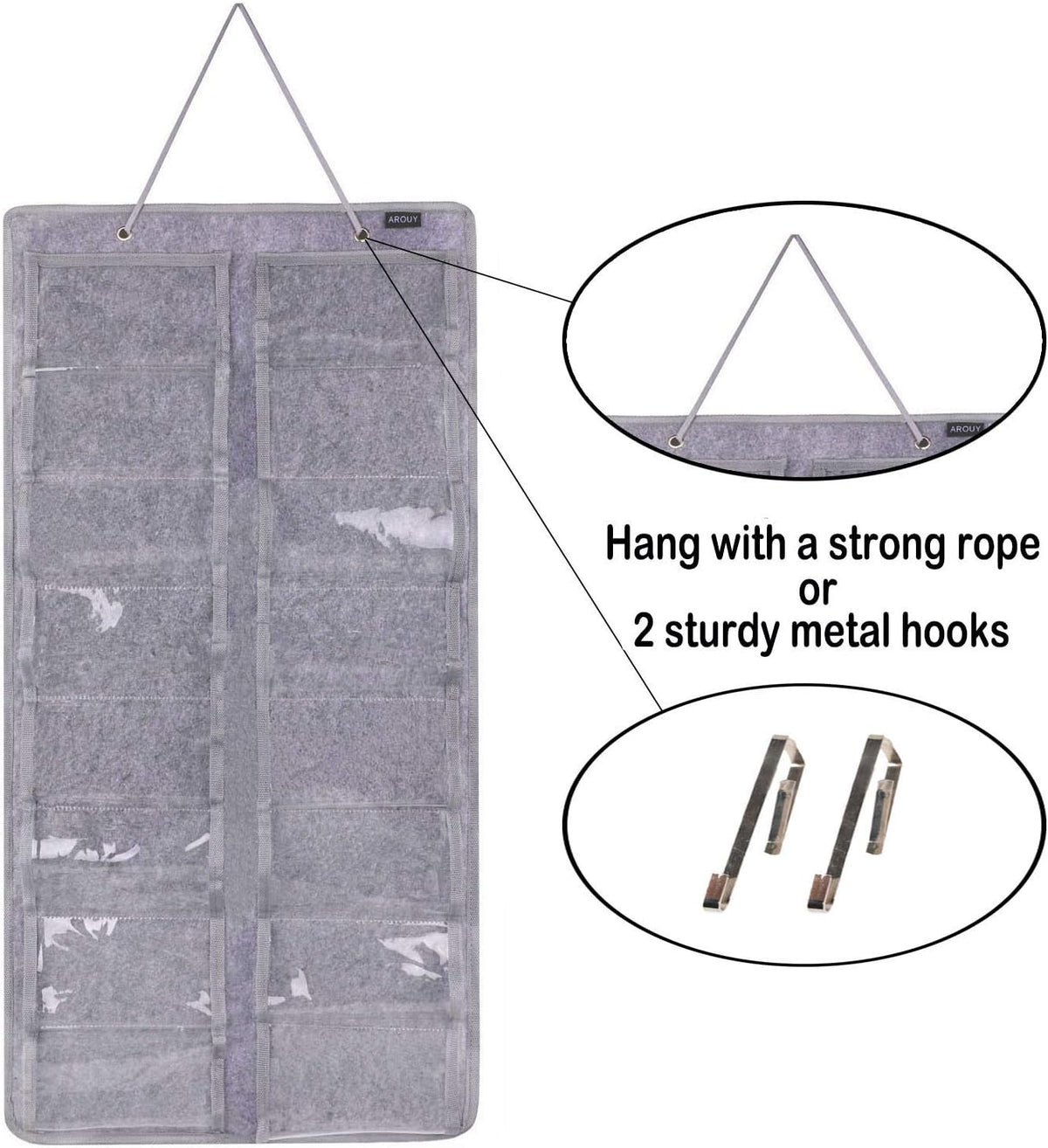 Sunglasses Organizer Storage, Hanging Dust Proof Wall Pocket Glasses Organizer - 16 Felt Slots Sunglass Organizers Holder with Metal Hook and Sturdy Rope (Gray, Dust Proof)